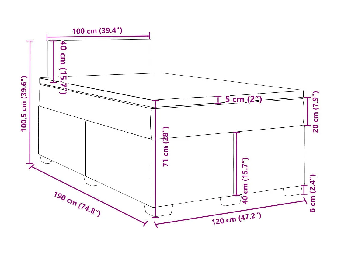 Cama box spring con colchón terciopelo rosa 120x190 cm