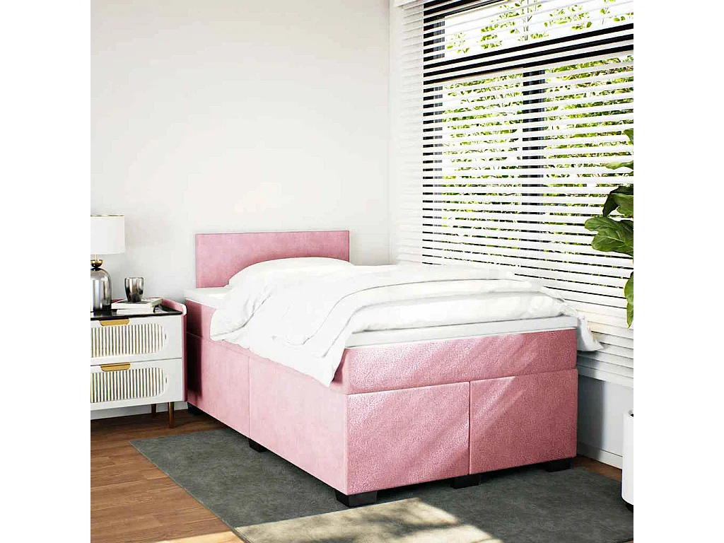 Cama box spring con colchón terciopelo rosa 120x190 cm