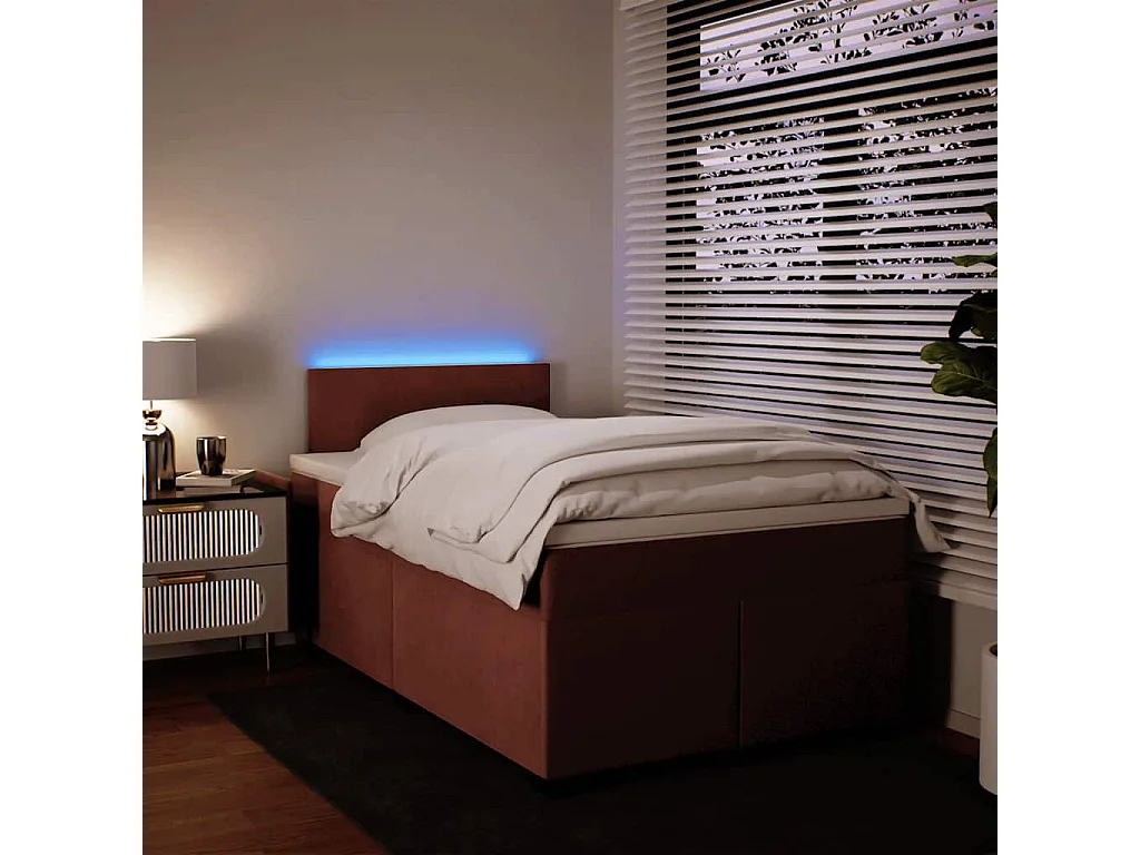 Cama box spring con colchón terciopelo rosa 120x190 cm