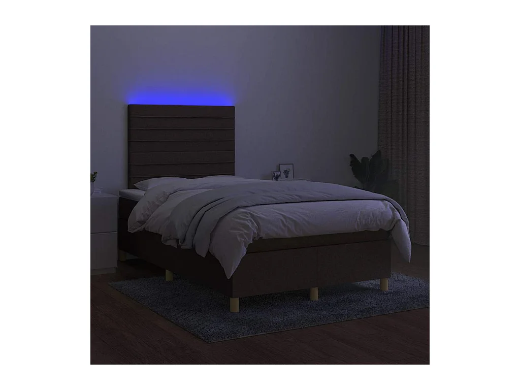 Sommier à lattes de lit matelas et LED marron foncé 120x190 cm