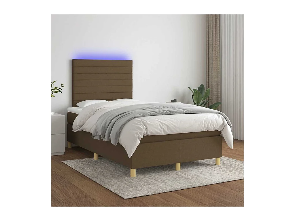Sommier à lattes de lit matelas et LED marron foncé 120x190 cm