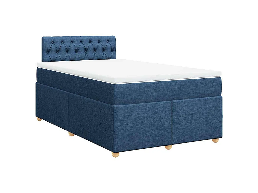 Cama box spring con colchón tela azul 120x190 cm