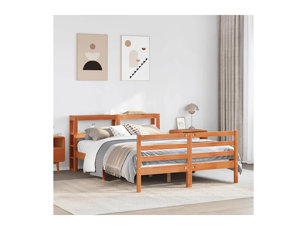 Cadre de lit sans matelas cire marron 120x190cm bois pin massif