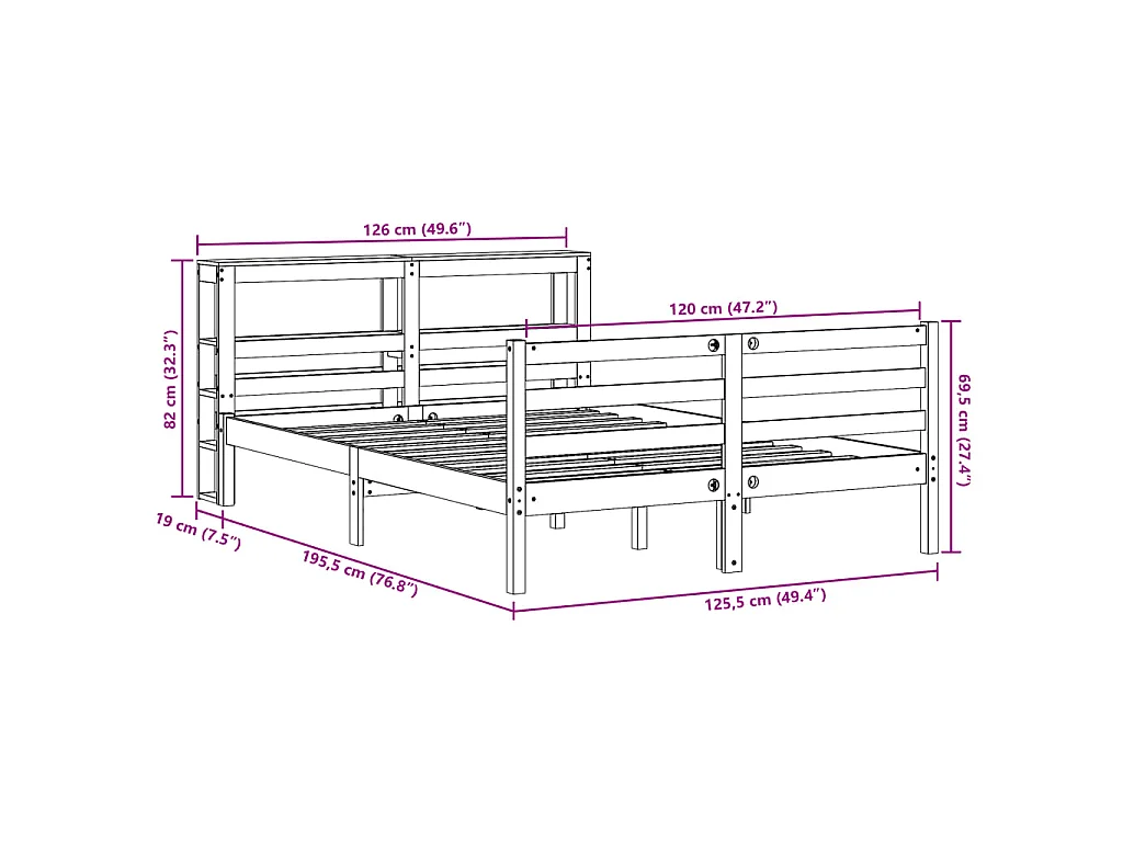 Bedframe zonder matras massief grenenhout wasbruin 120x190 cm
