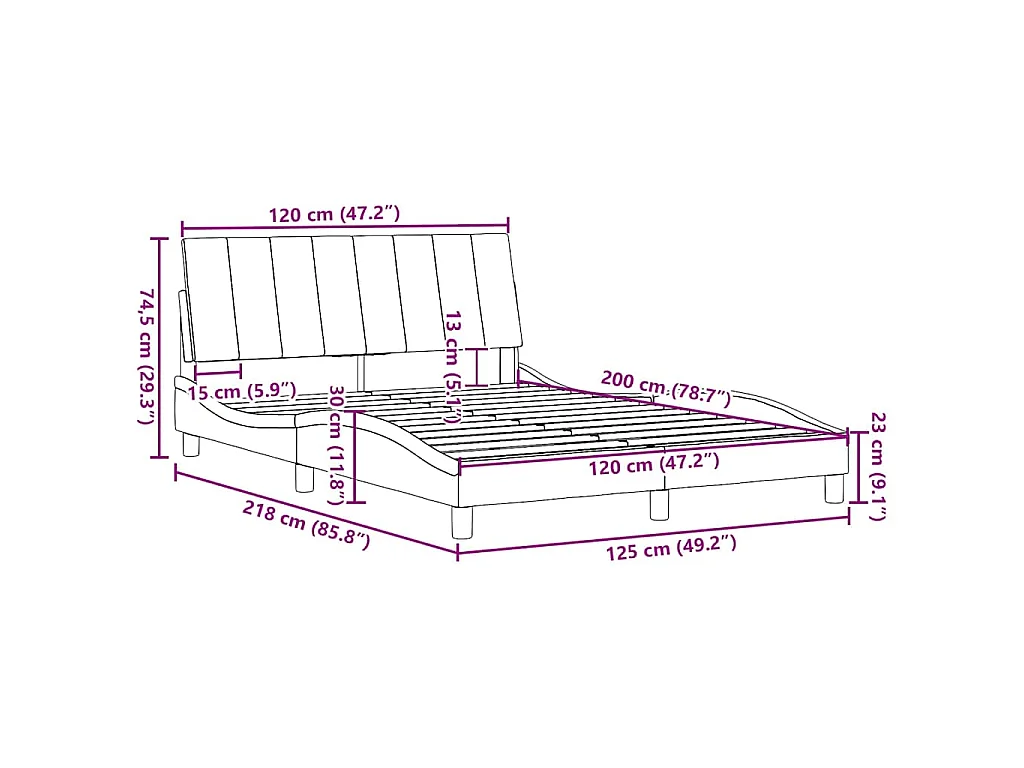 Estrutura de cama sem colchão Hanko 120x200 cm tecido preto