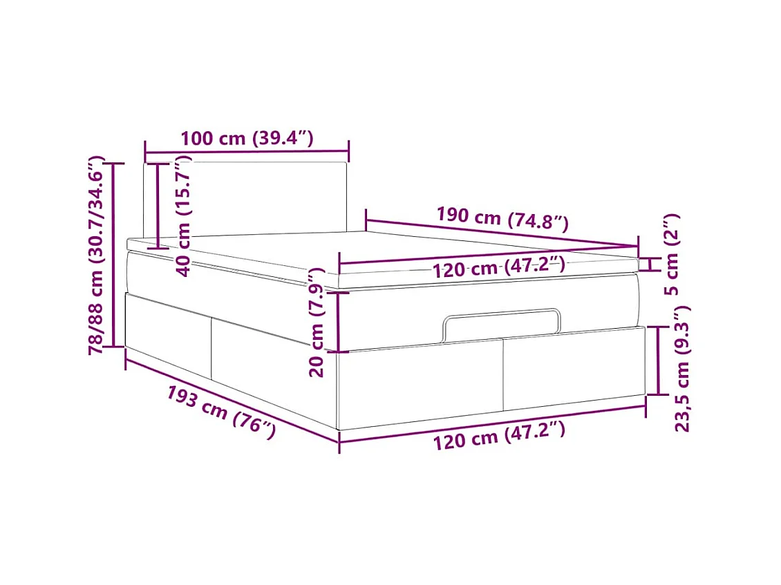 Cadre de lit ottoman avec matelas marron foncé 120x190 cm tissu