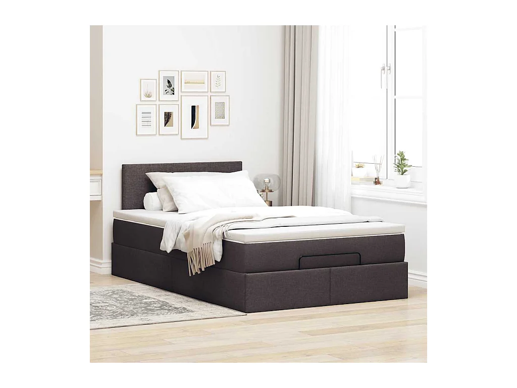 Cadre de lit ottoman avec matelas marron foncé 120x190 cm tissu