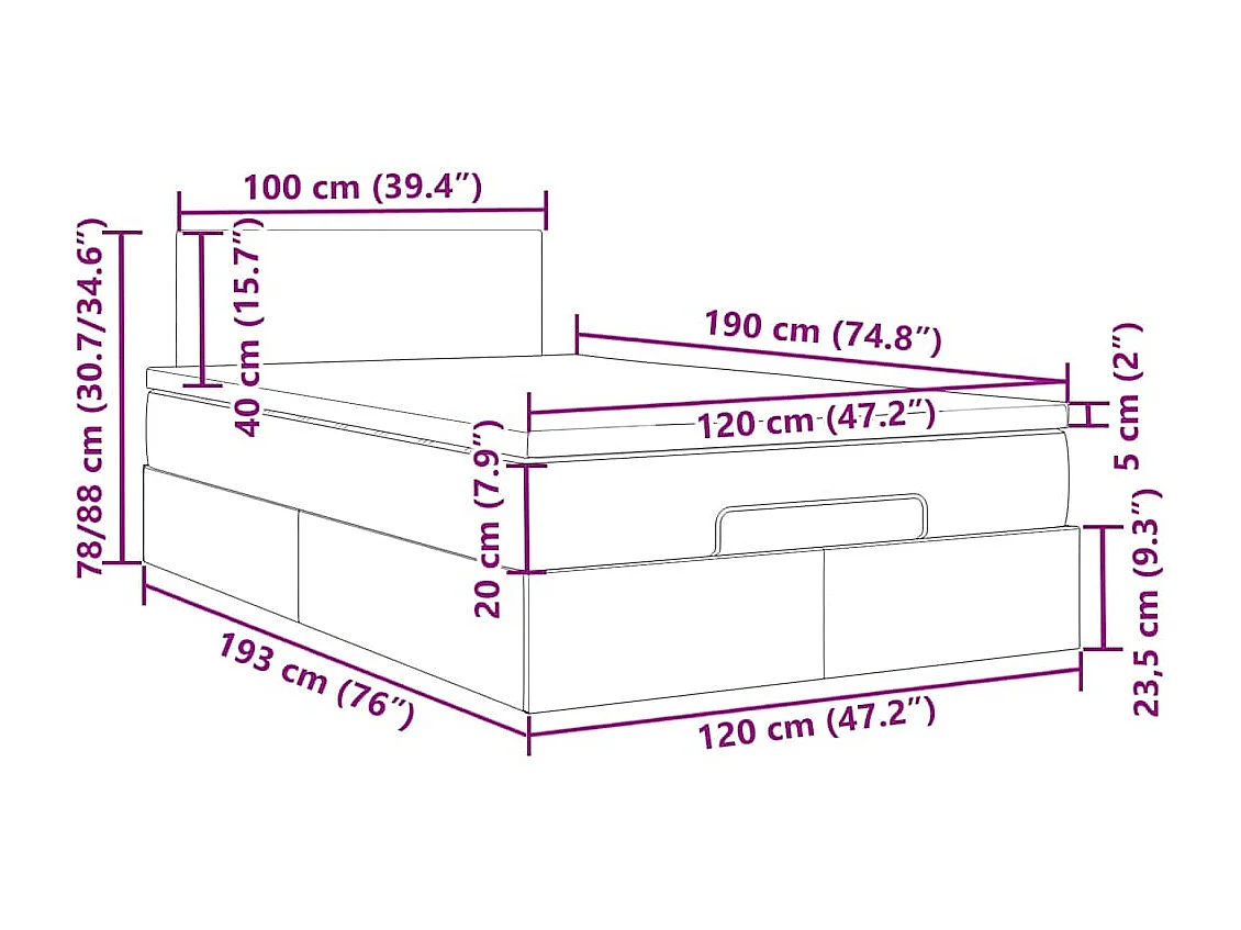 Struttura Letto Pouf con Materasso 80x200 cm in Tessuto
