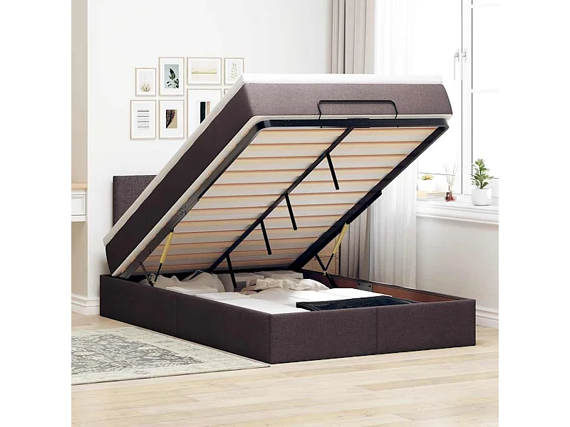 Ottoman bed met matras en LED's 120x190 cm stof donkerbruin