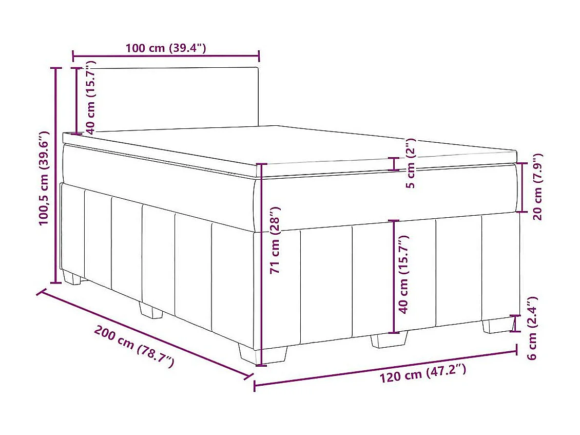 Cama com molas/colchão 120x200 cm tecido azul