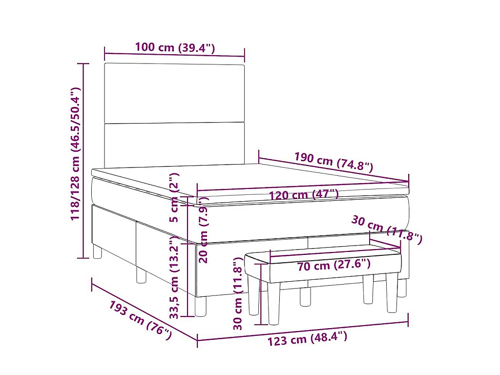 Giroletto a Molle con Materasso Tortora 120x190 cm in Tessuto