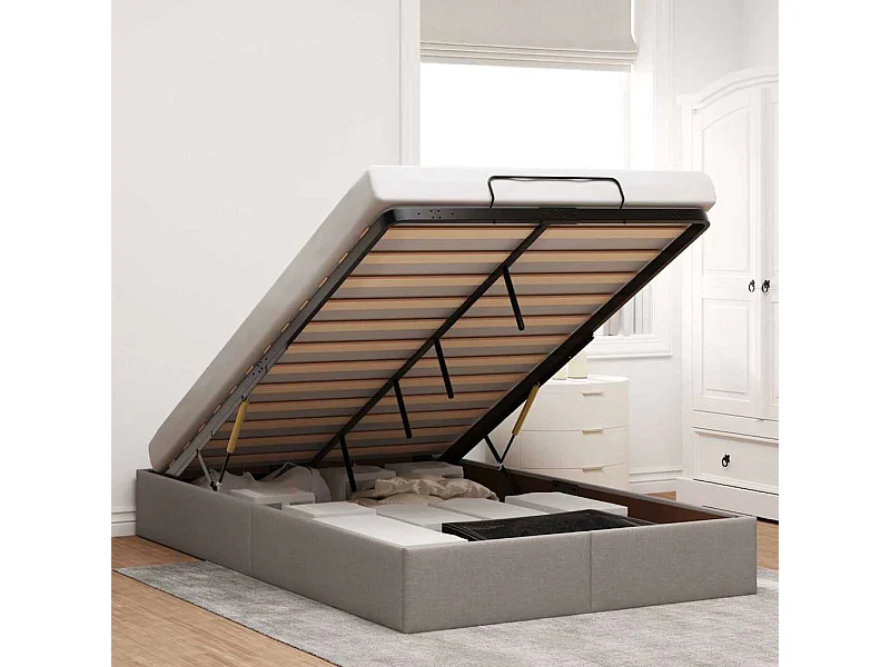 Cadre de lit ottoman sans matelas taupe 120x190 cm tissu