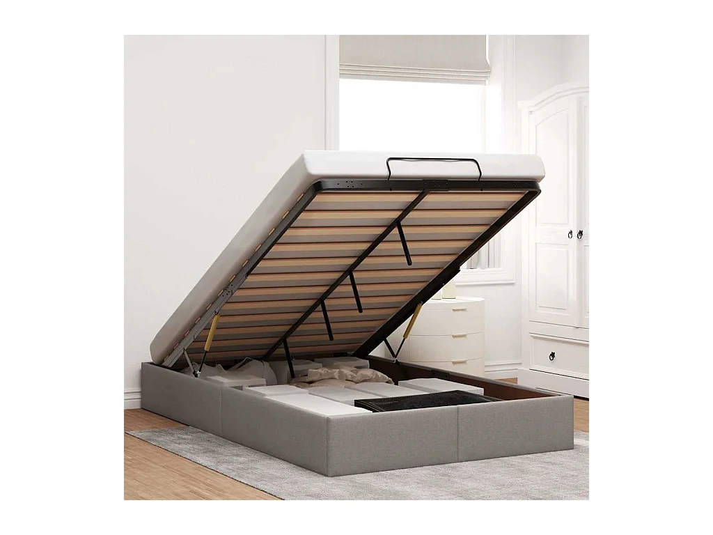 Cadre de lit ottoman sans matelas taupe 120x190 cm tissu