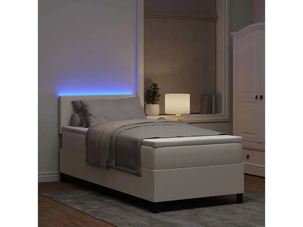 Letto a Sorgente LED con testiera Crema e Bianco 100 x 200 cm