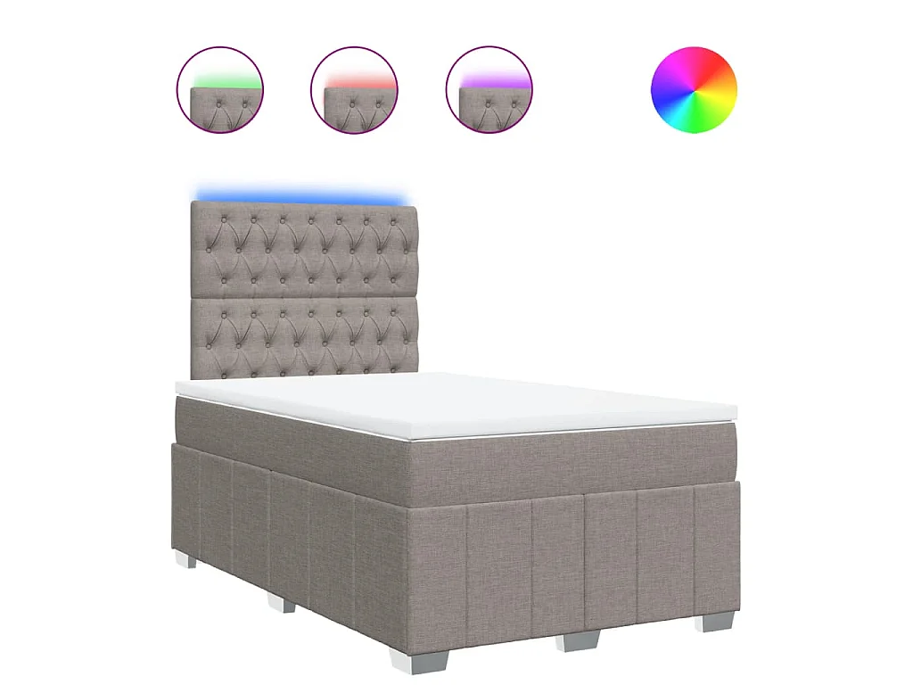 Cama box spring con colchón tela gris taupe 120x200 cm