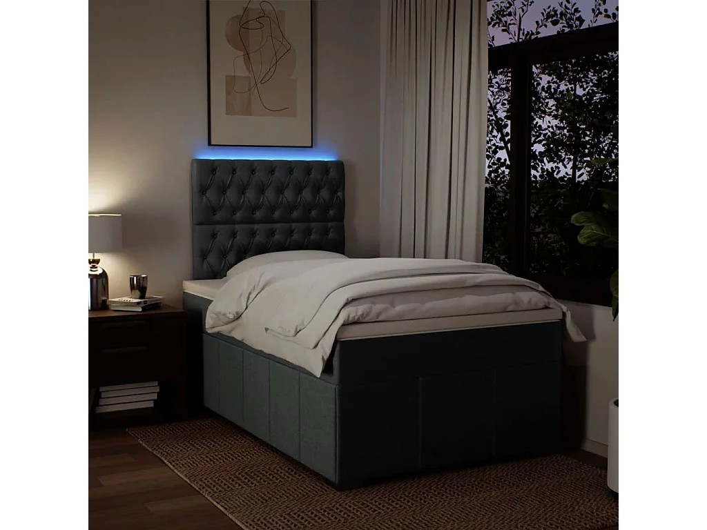 Cama box spring con colchón tela gris taupe 120x200 cm