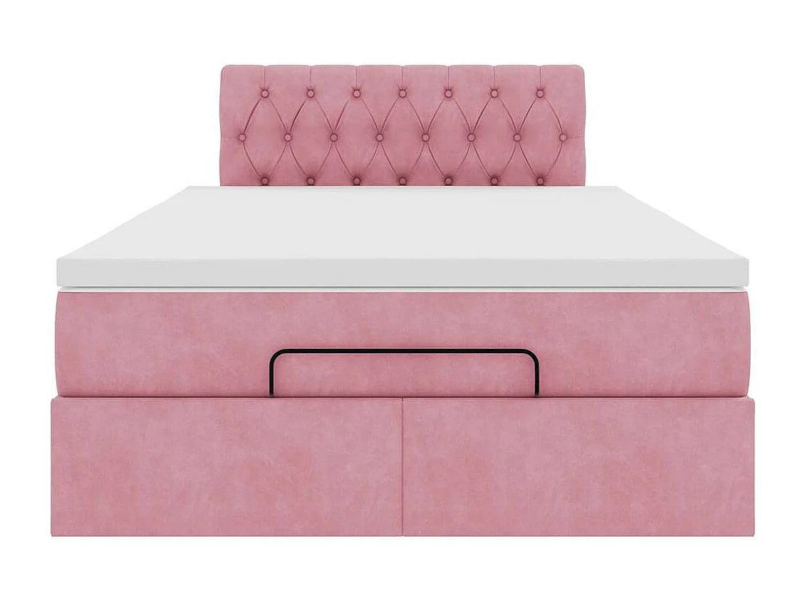 Lit ottoman avec matelas rose 120x190 cm velours