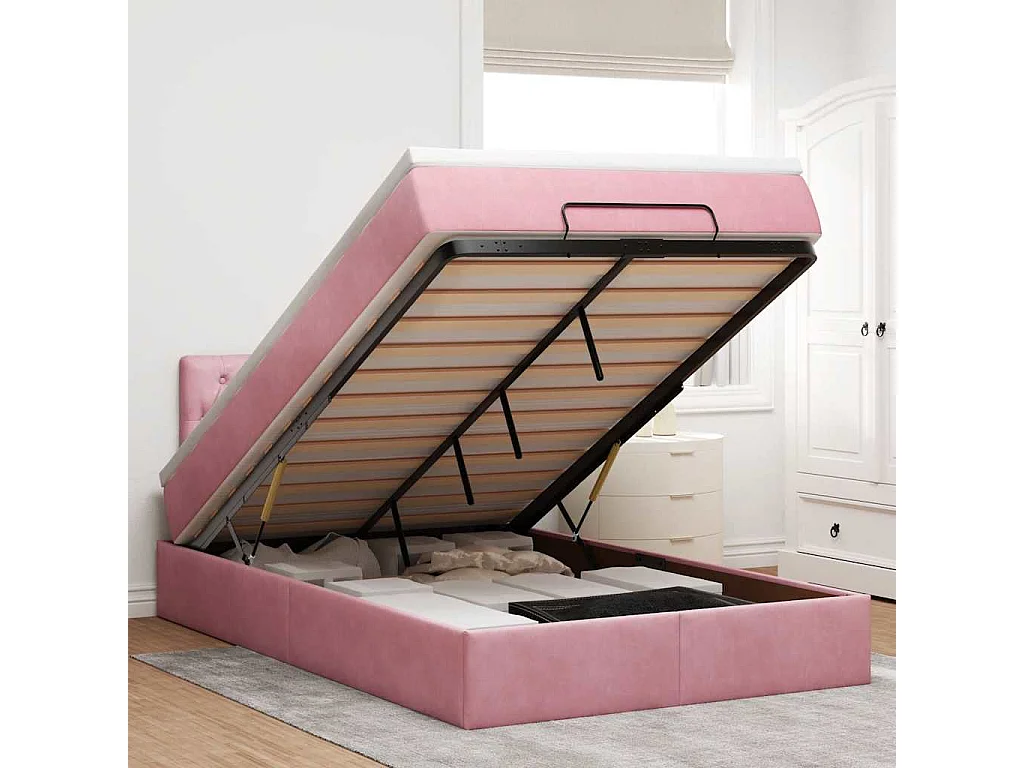 Ottoman-Bett mit Matratze Rosa 120x190 cm Samt