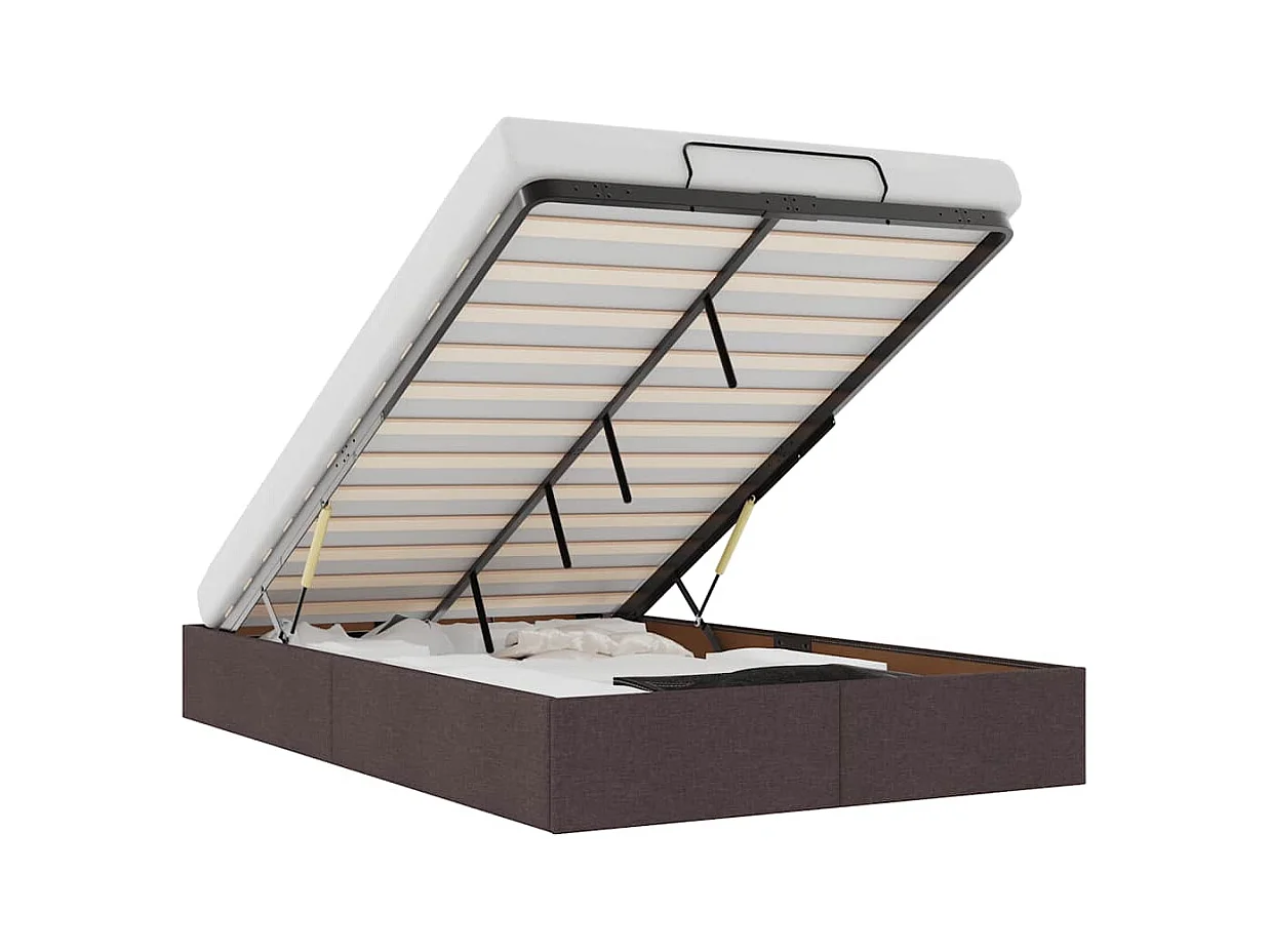 Cadre de lit ottoman sans matelas marron foncé 120x190 cm tissu