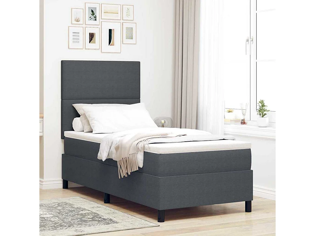 Lit à ressorts Gris foncé et blanc 100 x 200 cm