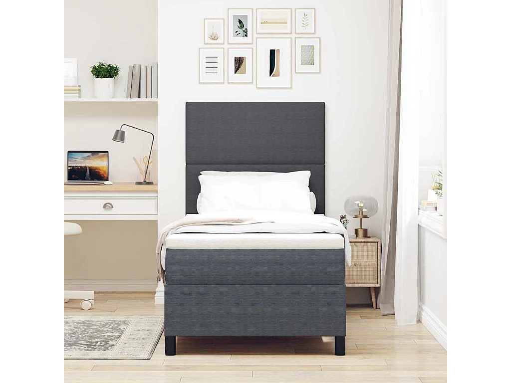 Boxspringbett Dunkelgrau und Weiß 100 x 200 cm Cordstoff