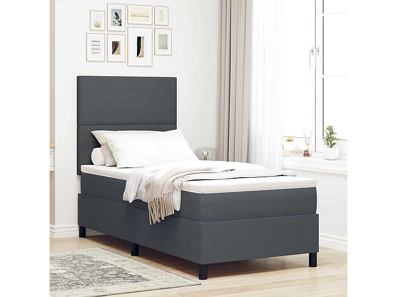 Lit à ressorts Gris foncé et blanc 100 x 200 cm