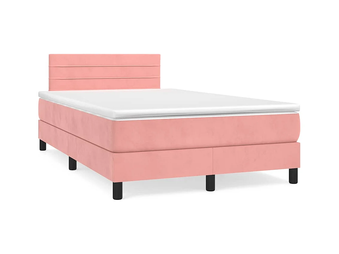 Letto a Molle con Materasso e LED Rosa 120x190 cm in Velluto