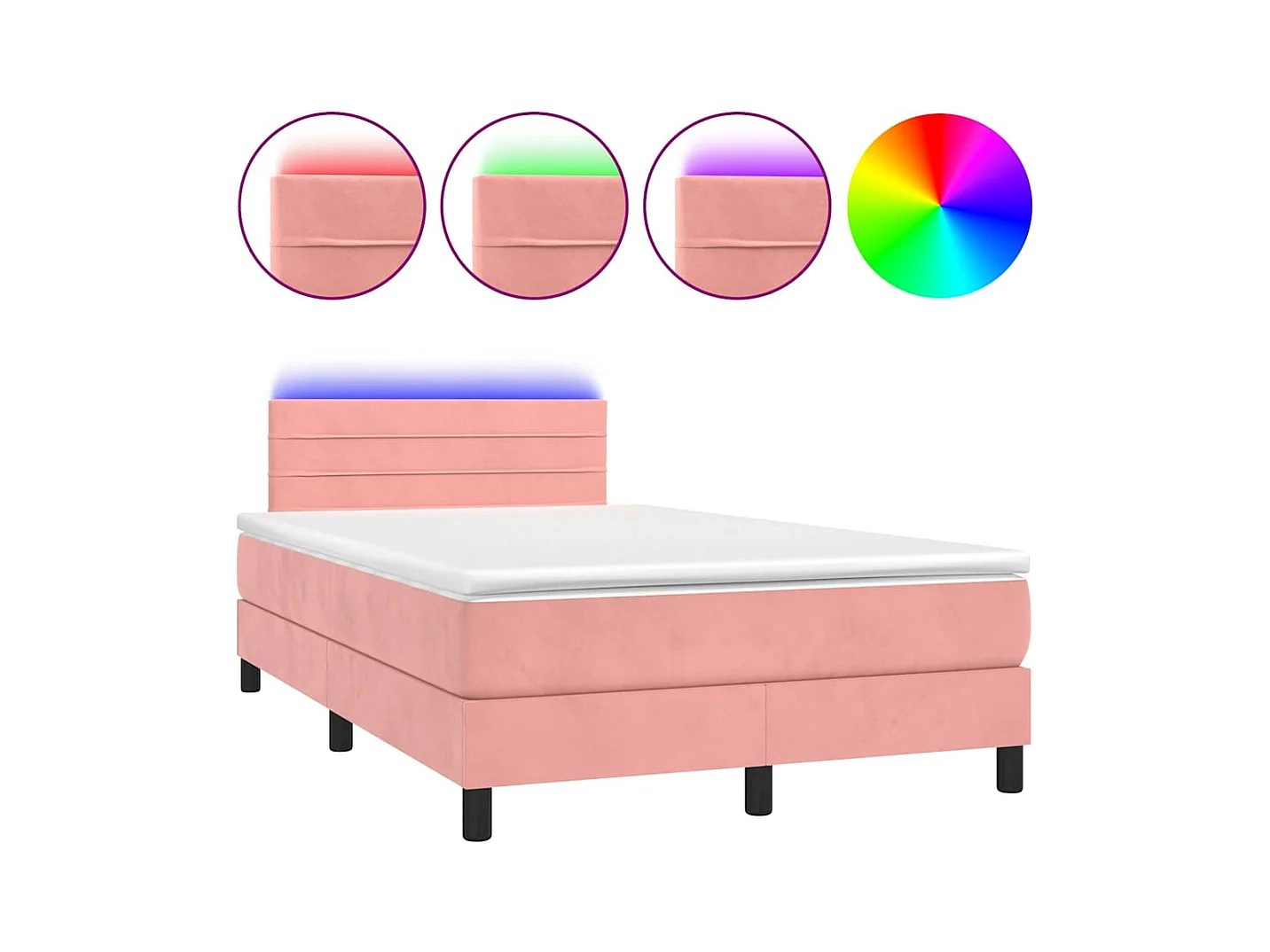 Letto a Molle con Materasso e LED Rosa 120x190 cm in Velluto