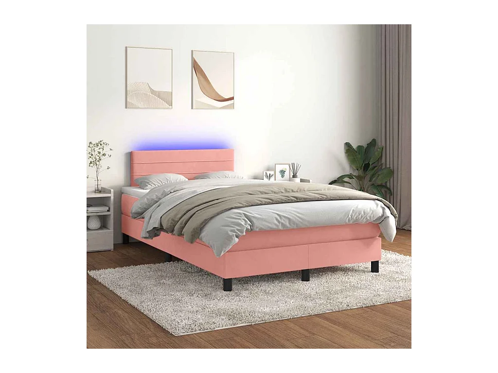 Letto a Molle con Materasso e LED Rosa 120x190 cm in Velluto