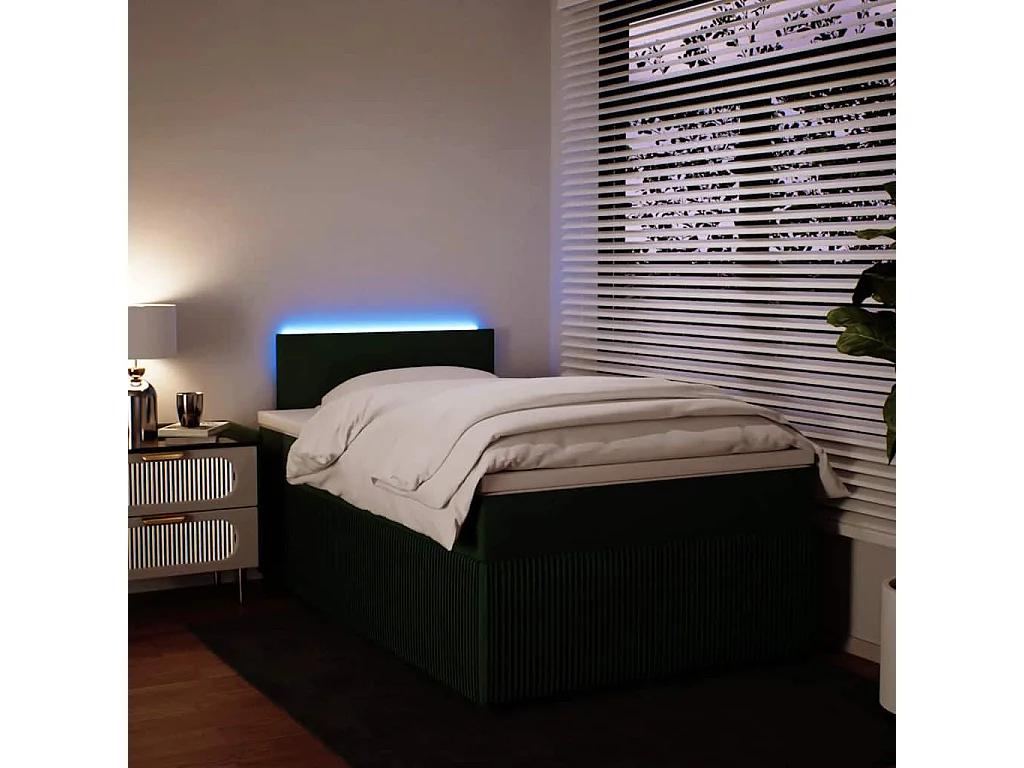 Cama boxspring com colchão 120x200 cm veludo verde-escuro