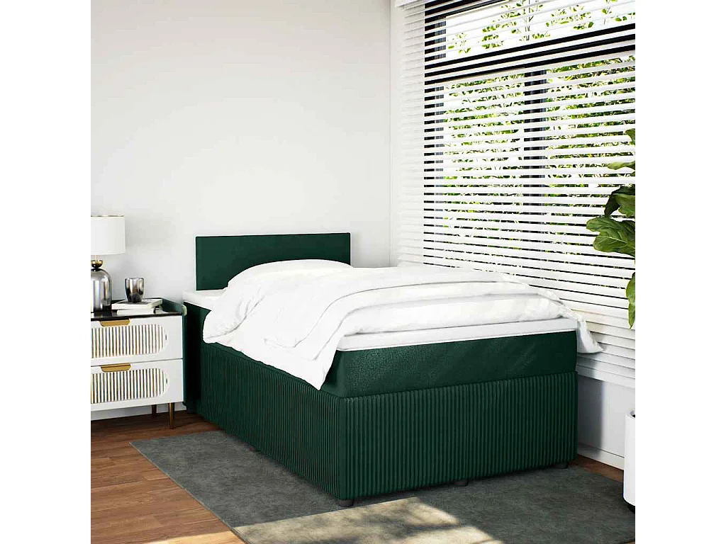 Cama boxspring com colchão 120x200 cm veludo verde-escuro