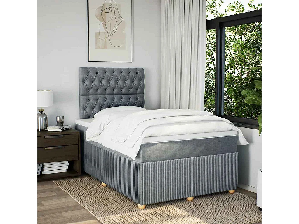 Sommier à lattes de lit et matelas gris clair 120x190 cm tissu