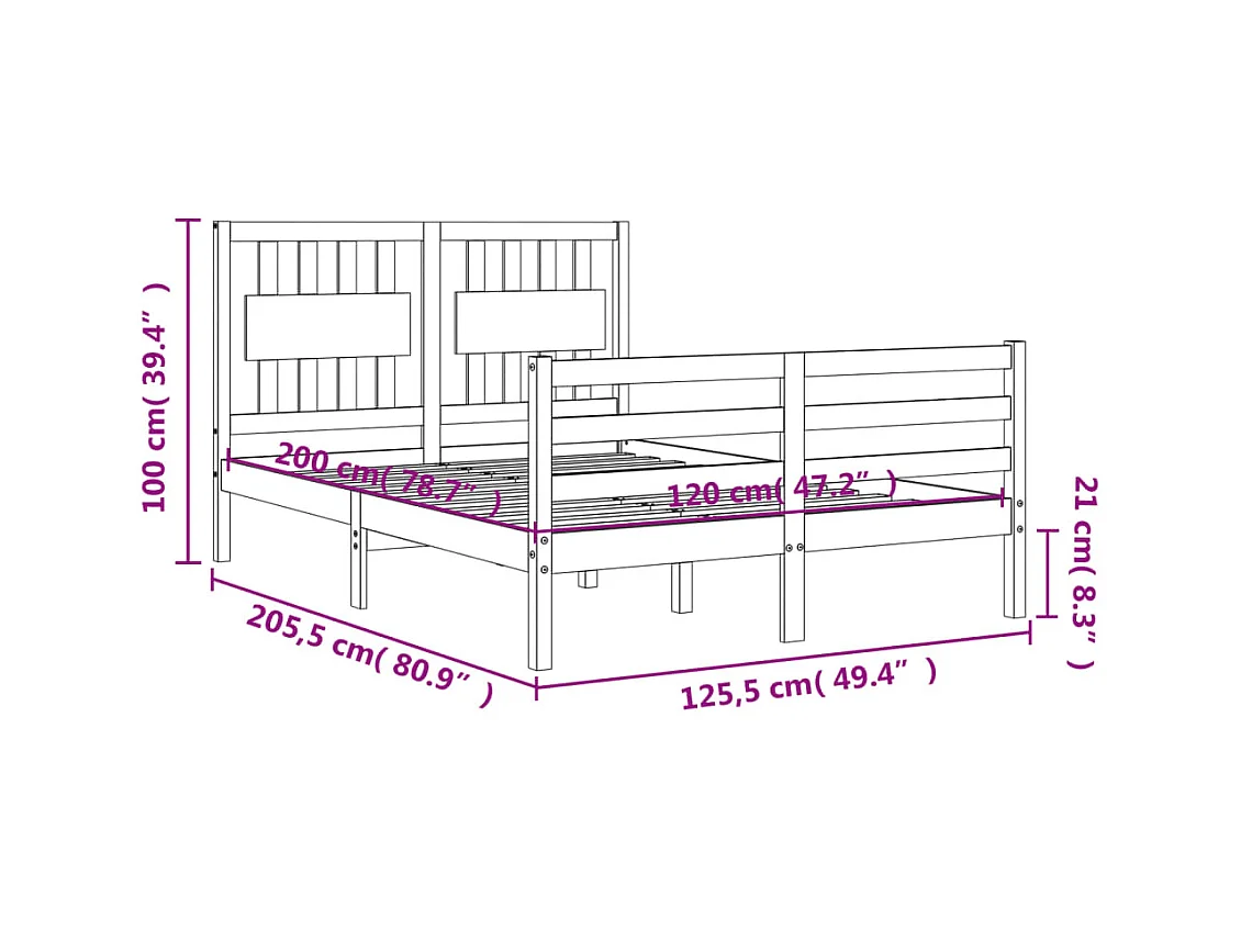 Bedframe met hoofdbord massief hout 120x200 cm
