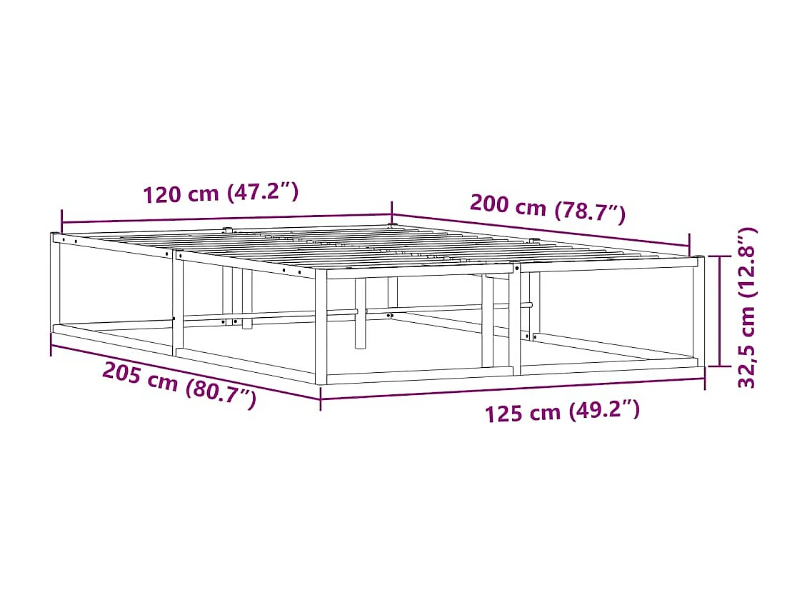 Estructura de cama sin colchón de metal blanco 120x200 cm