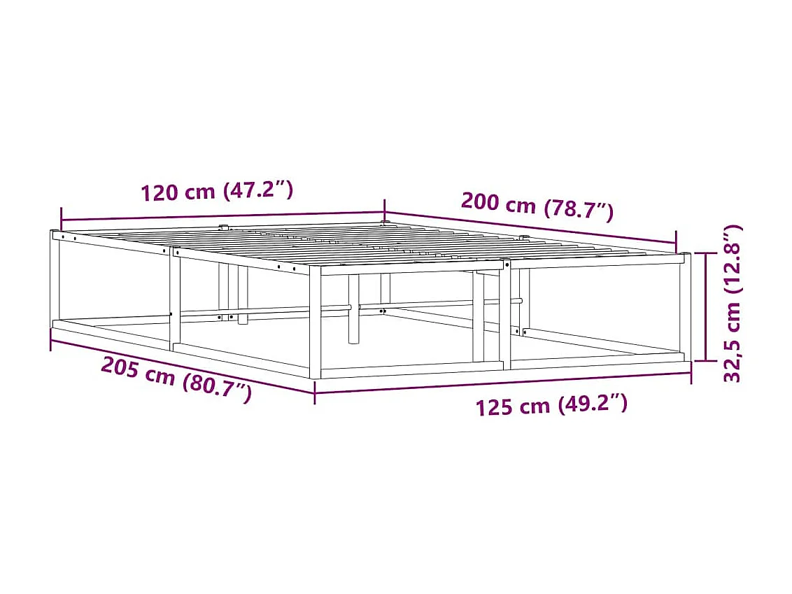Cadre de lit sans matelas blanc 120x200 cm métal