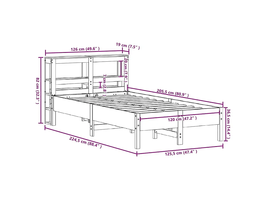 Letto senza Materasso Bianco 120x200 cm Legno Massello di Pino