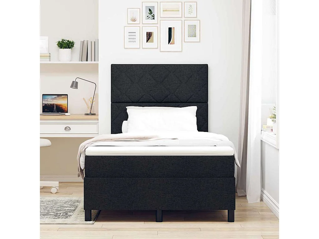 Letto a molle con strisce LED Nero 120 x 190 cm Tessuto
