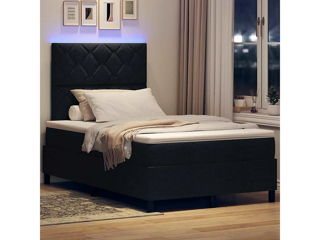 Letto a molle con strisce LED Nero 120 x 190 cm Tessuto