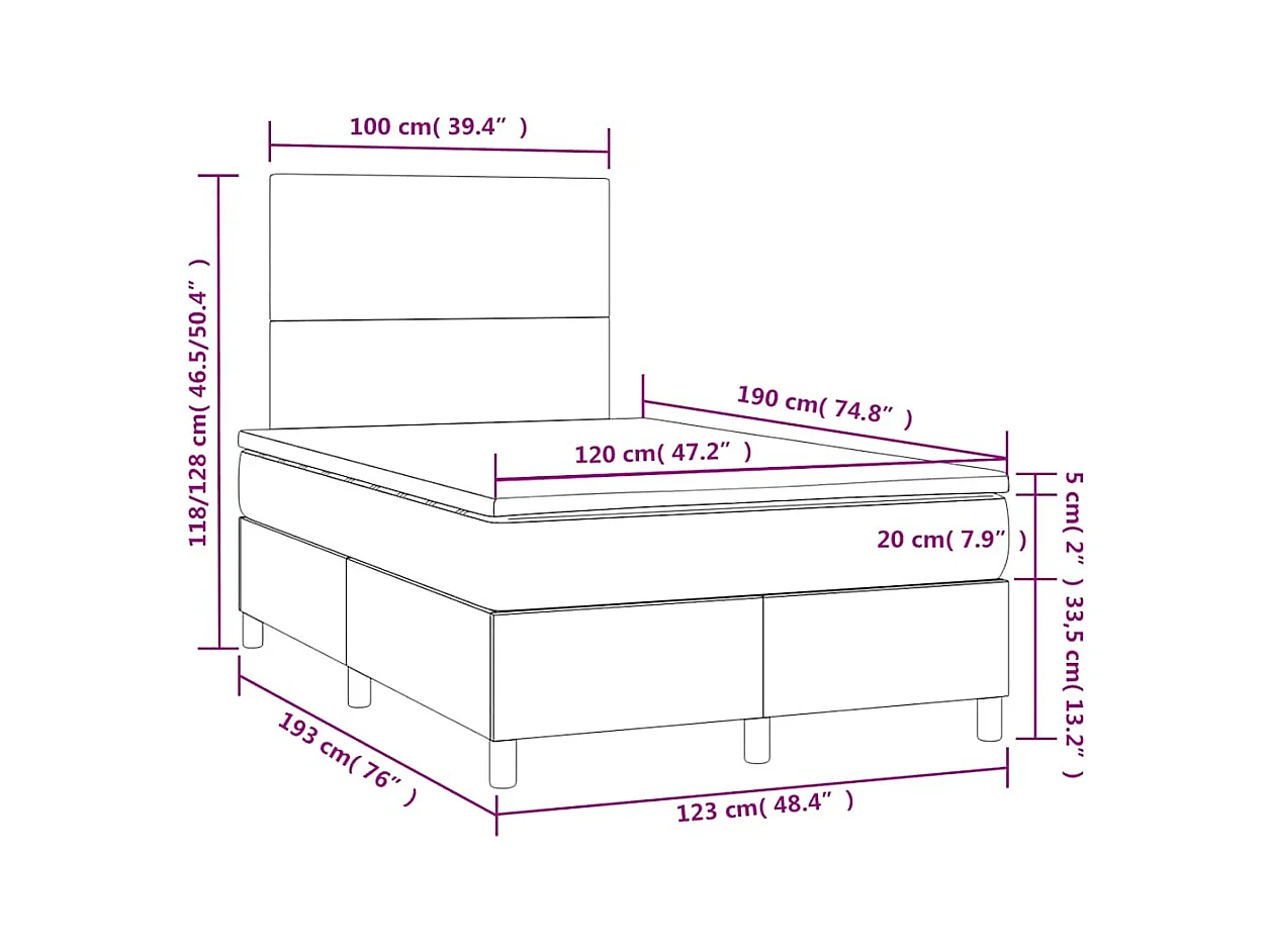 Letto a Molle Materasso e LED Blu Scuro 120x190 cm in Velluto