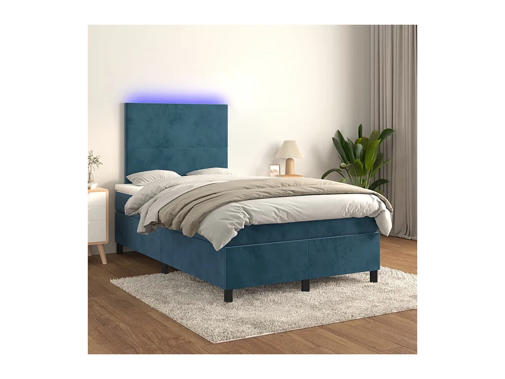 Letto a Molle Materasso e LED Blu Scuro 120x190 cm in Velluto