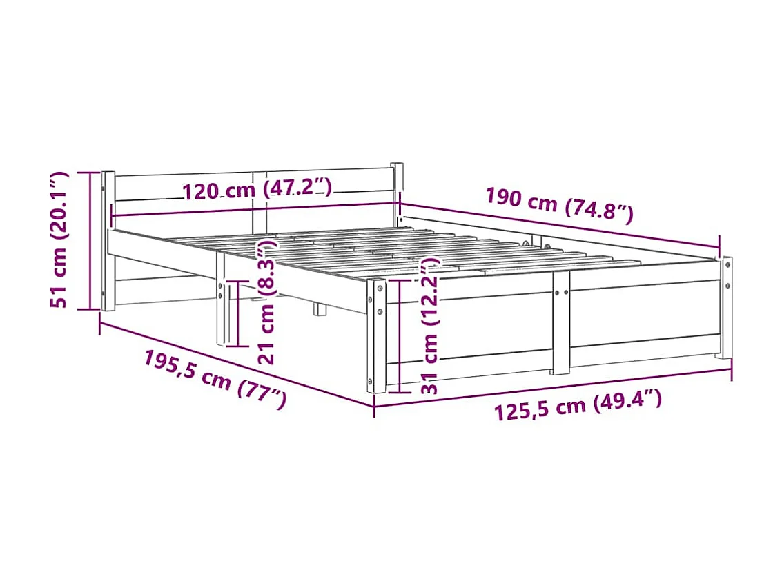 Massivholzbett Weiß 120x190 cm