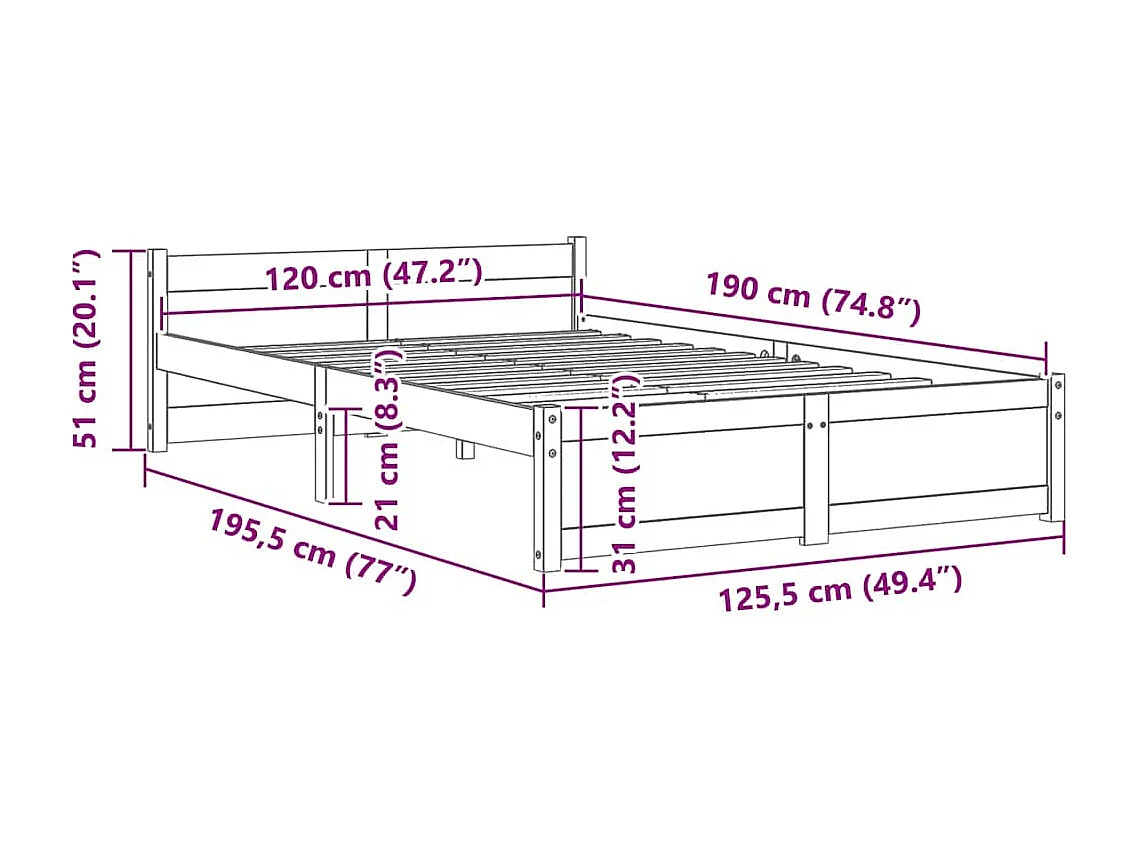 Massivholzbett Weiß 120x190 cm