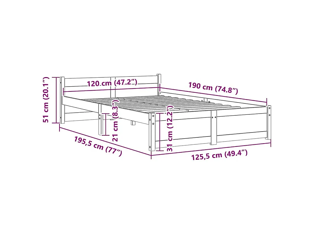 Giroletto Bianco in Legno Massello 120x190 cm Small Double