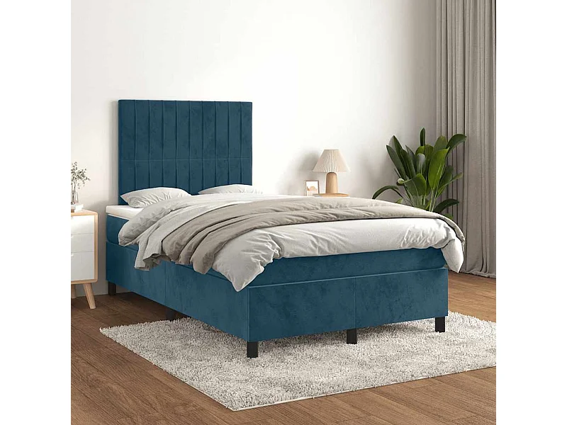 Sommier à lattes de lit et matelas bleu foncé 120x190cm velours