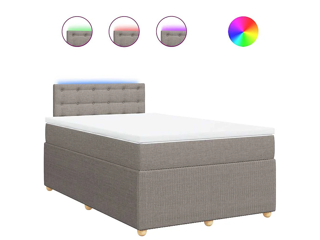 Cama box spring con colchón tela gris taupe 120x190 cm