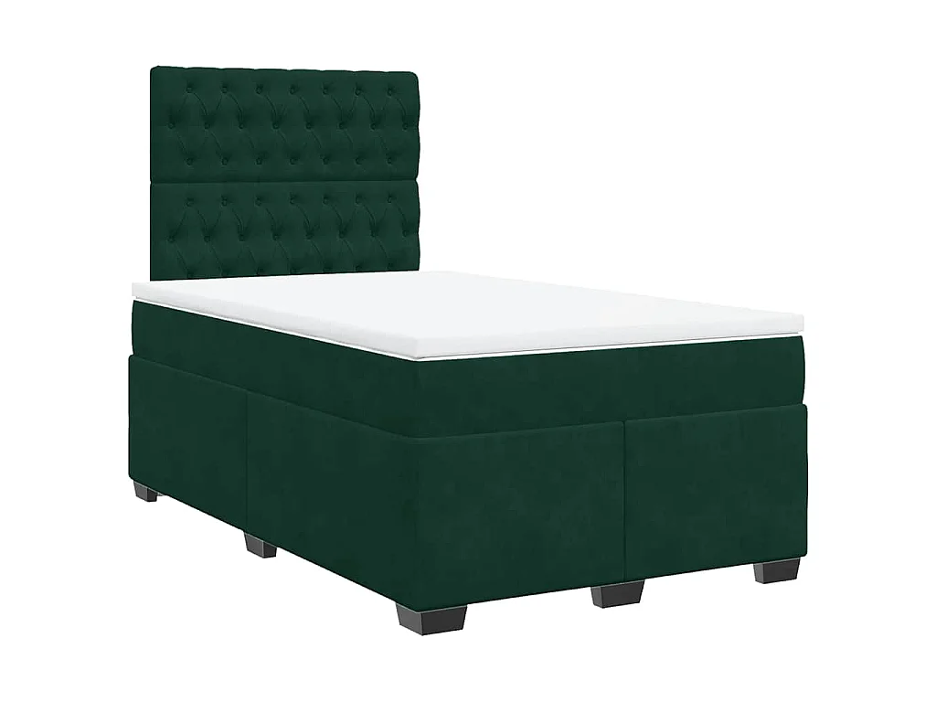 Cama boxspring com colchão 120x200 cm veludo verde-escuro