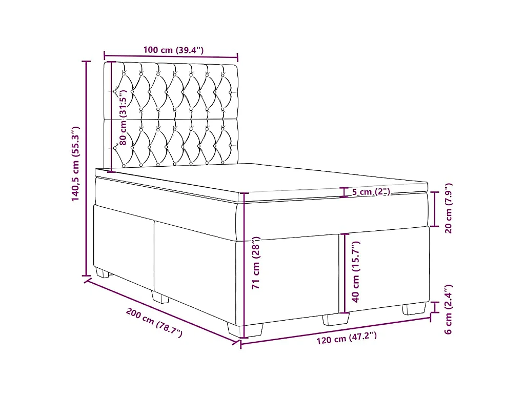 Cama boxspring com colchão 120x200 cm veludo verde-escuro