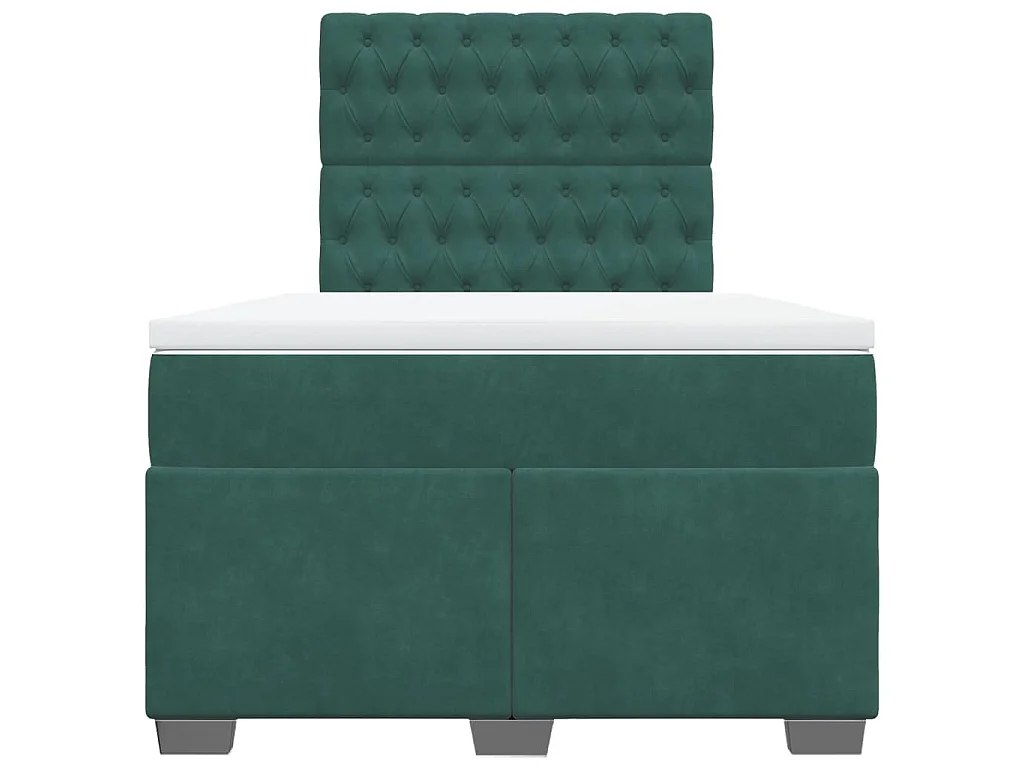 Cama boxspring com colchão 120x200 cm veludo verde-escuro