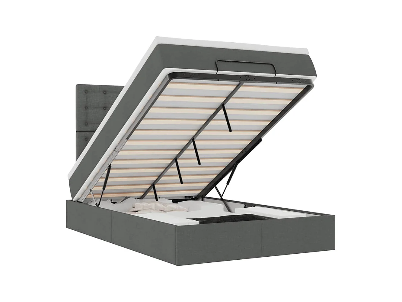 Cadre de lit ottoman avec matelas gris foncé 120x190 cm tissu