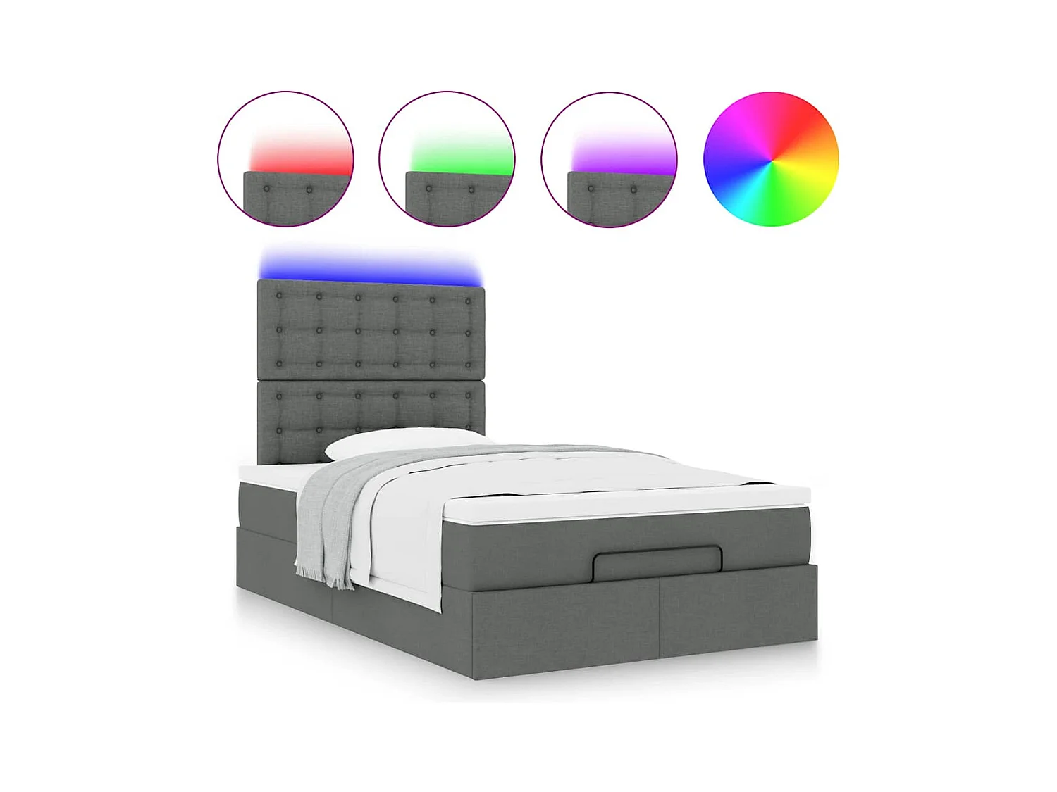 Cadre de lit ottoman avec matelas gris foncé 120x190 cm tissu